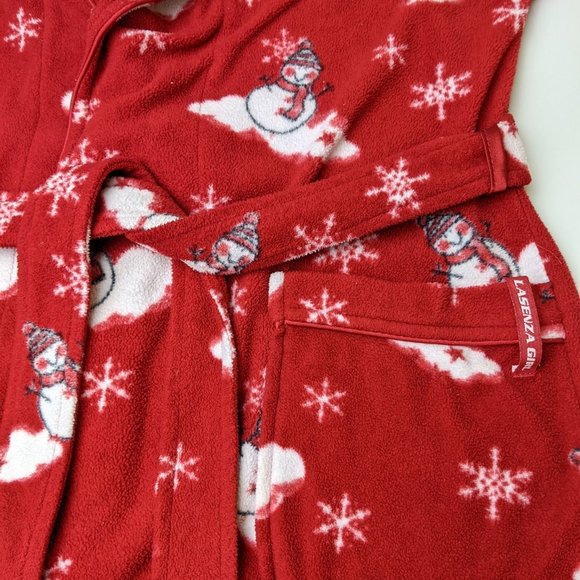 LaSenza Girl Red Christmas Bathrobe with Snowman and Snowflakes Medium - Picture 11 of 17